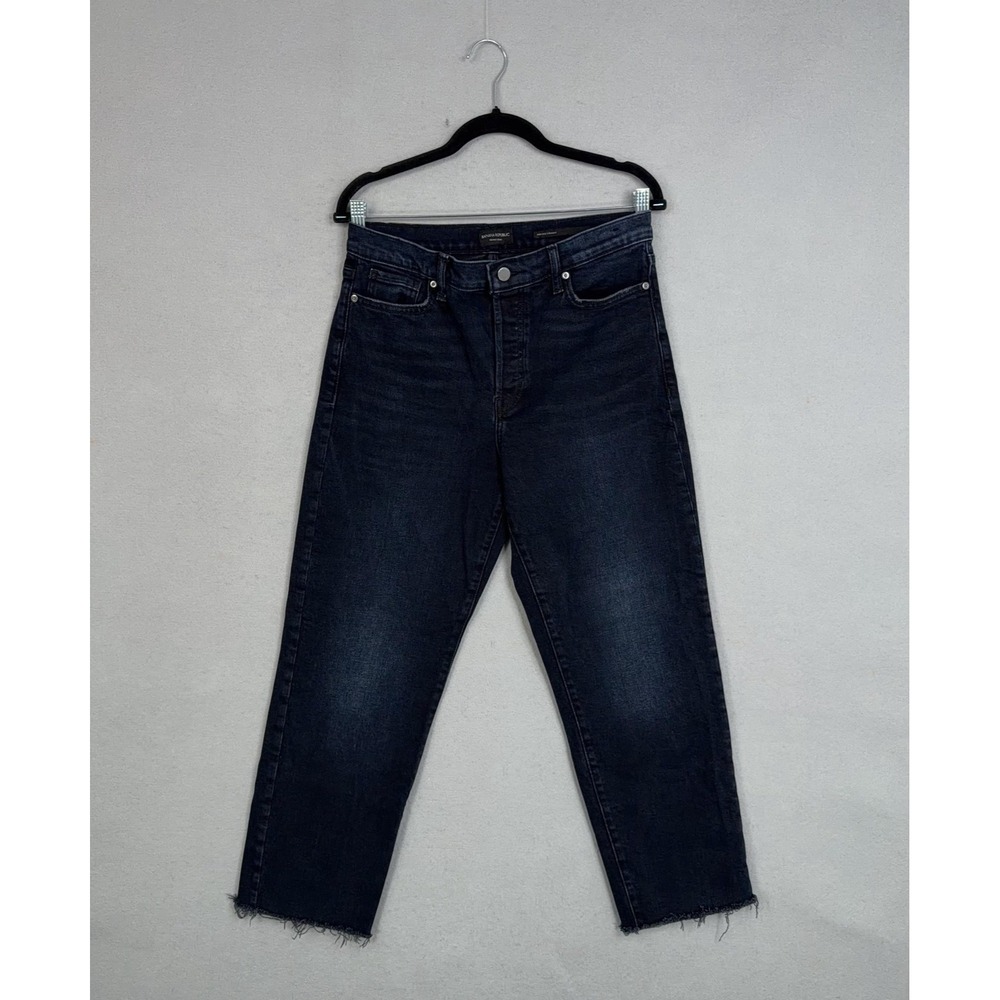 Banana Republic Jeans Womens 28 Blue Dark Wash High Rise Straight Crop Raw Hem